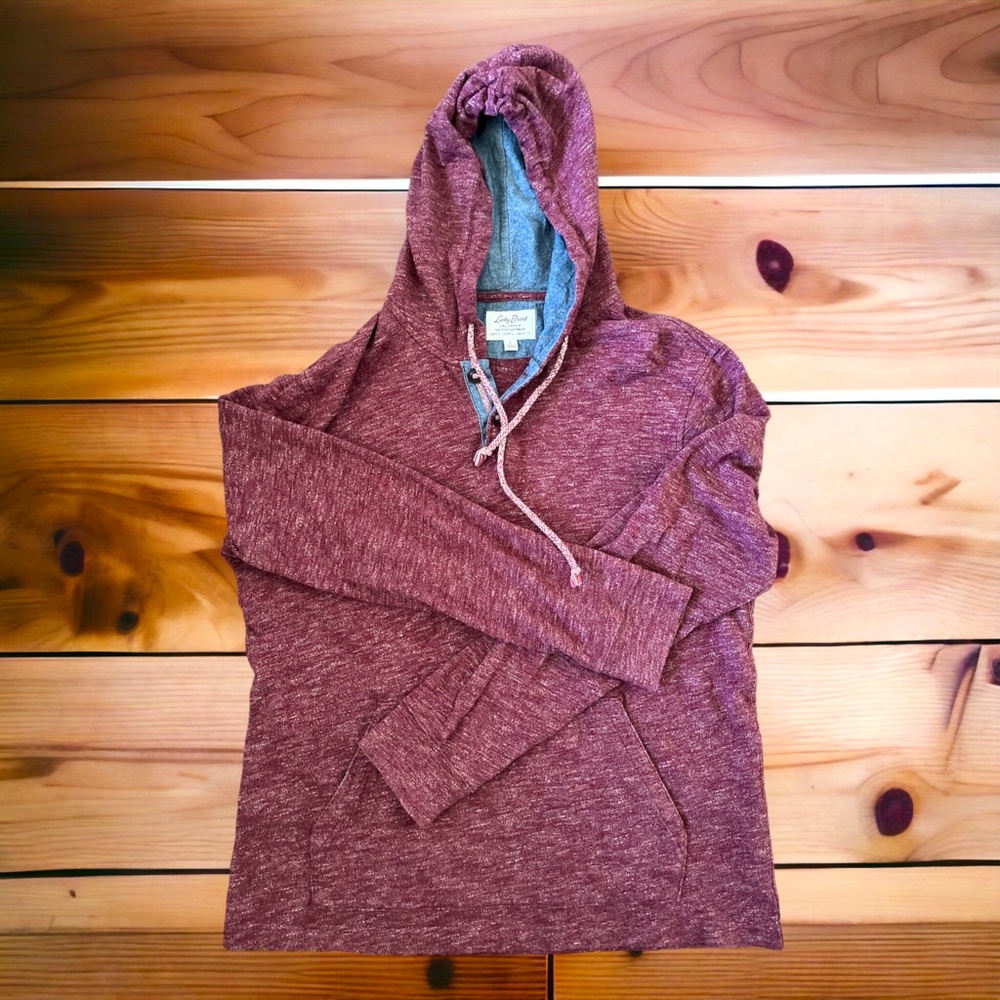 Lucky Brand Men’s Grey Label. Burgundy Hooded Sweater Henley Size Large